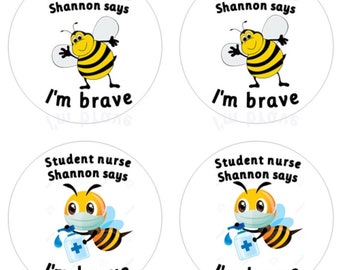 Personalised Bee Stickers for Brave Patients, Pediatric Nurse Gift, Student Paramedic Reward, Custom Doctor Stickers
