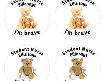 Personalised Teddy Stickers for Brave Patients, Pediatric Nurse Gift, Student Paramedic Reward, Custom Doctor Stickers