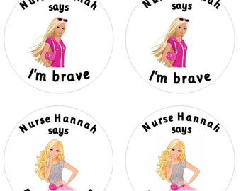 Personalised barbie Stickers for Brave Patients, Pediatric Nurse Gift, Student Paramedic Reward, Custom Doctor Stickers