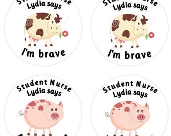 Personalised Farmyard Stickers for Brave Patients, Pediatric Nurse Gift, Student Paramedic Reward, Custom Doctor Stickers