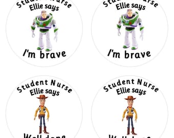 Personalised Toy story Stickers for Brave Patients, Pediatric Nurse Gift, Student Paramedic Reward, Custom Doctor Stickers