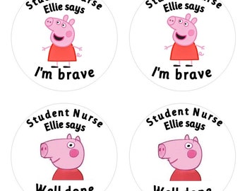 Personalised Peppa pig Stickers for Brave Patients, Pediatric Nurse Gift, Student Paramedic Reward, Custom Doctor Stickers