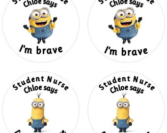 Personalised Minions Stickers for Brave Patients, Pediatric Nurse Gift, Student Paramedic Reward, Custom Doctor Stickers