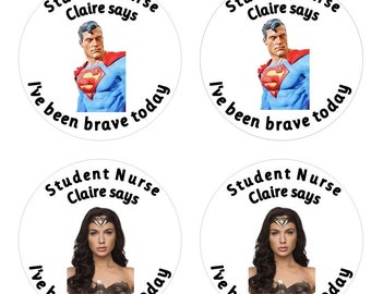 Personalised Superhero Stickers for Brave Patients, Pediatric Nurse Gift, Student Paramedic Reward, Custom Doctor Stickers