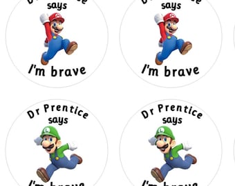 Personalised mario Stickers for Brave Patients, Pediatric Nurse Gift, Student Paramedic Reward, Custom Doctor Stickers