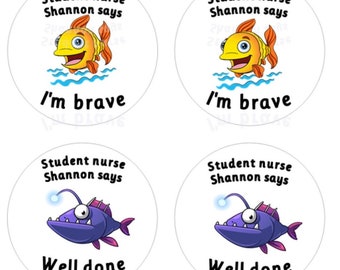 Personalised Fish Stickers for Brave Patients, Pediatric Nurse Gift, Student Paramedic Reward, Custom Doctor Stickers