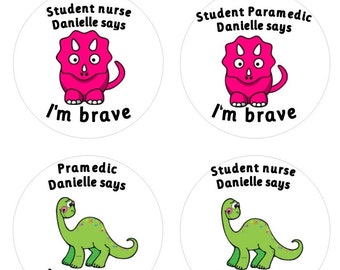 Personalised dinosaur Stickers for Brave Patients, Pediatric Nurse Gift, Student Paramedic Reward, Custom Doctor Stickers