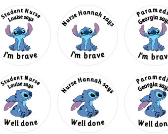 Personalised Lilo and Stitch Stickers for Brave Patients, Pediatric Nurse Gift, Student Paramedic Reward, Custom Doctor Stickers