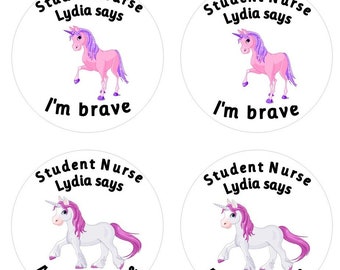Personalised unicorn Stickers for Brave Patients, Pediatric Nurse Gift, Student Paramedic Reward, Custom Doctor Stickers