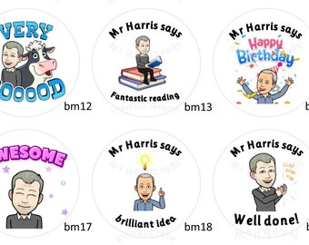 4 sheets of Personalised stickers - Primary School, Praise, Star, Education, Bitmoji, Reward, Round stickers, (140 stickers)