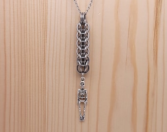Stainless steel Full Persian 6-1 chainmaille pendant with skeleton charm