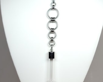 Stainless steel graduated chainmaille pendant with screw top vial