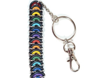 LGBTQIA+ Pride! Rainbow EPDM and stainless steel Vertebrae chainmaille keychain, gay pride