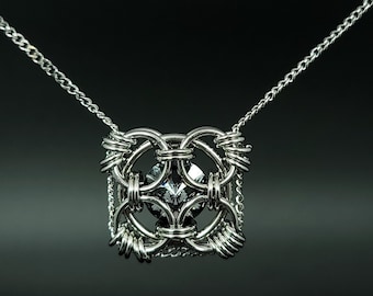 Stainless steel Her Majesty's Quilt chainmaille black crystal rivoli pendant with chain