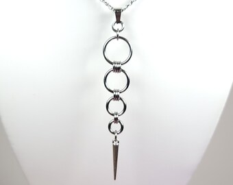 Stainless steel graduated chainmaille pendant with silver spike