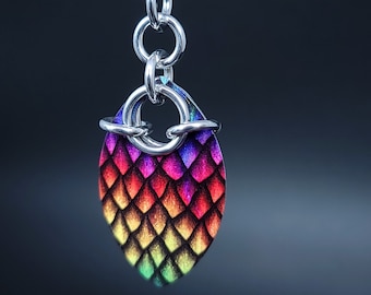 LGBTQIA+ PRIDE! bright aluminum chainmaille necklace with rainbow dragon scale