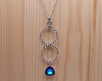Stainless steel chainmaille pendant with blue crystal charm