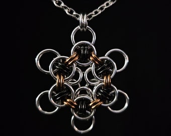 Celtic Wings Chainmaille Pendant Necklace: Silver Bright Aluminum, Black, Brown Anodized, Stainless Steel Chain
