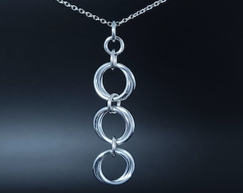 Bright aluminum chainmaille pendant with stainless steel chain