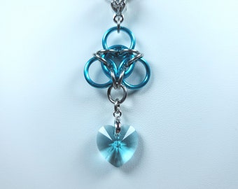 Inverted Aura chainmaille pendant with Swarovski heart charm