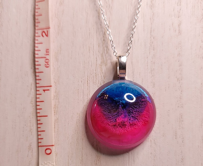 Handmade pink and purple resin pendant with stainless steel chain blue