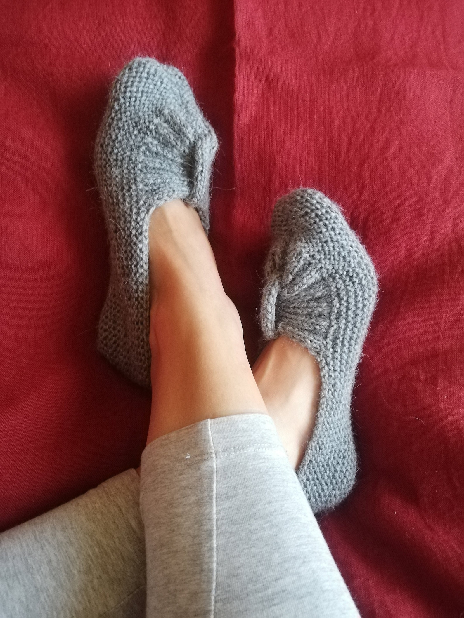 Gray knitted house shoes / handmade slippers / wool slippers / Etsy