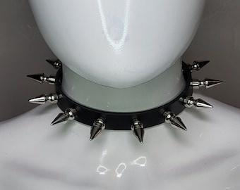 Black Leather Collar with 1 inch Tree Spikes