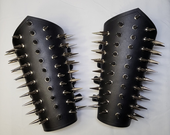 Black Leather Spike Gauntlet Wristband - Unisex Adjustable Gothic