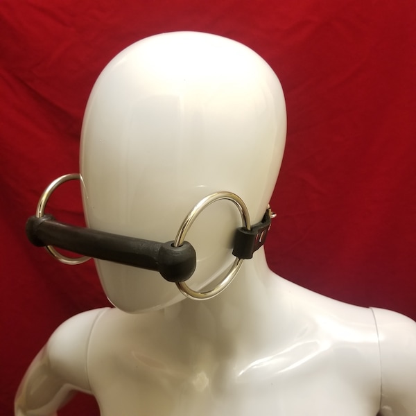 Pony play, 4 1/2" Rubber Driving Bit, Leather Banded bit Gag