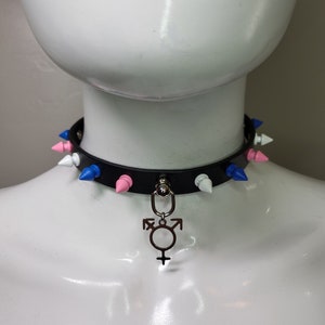 Transgender, homo, Lesbain Nonbinary Pride, Feminist Resist, leren kraag met spijkers