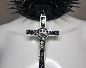 Night Sky, black on black crucifix collar