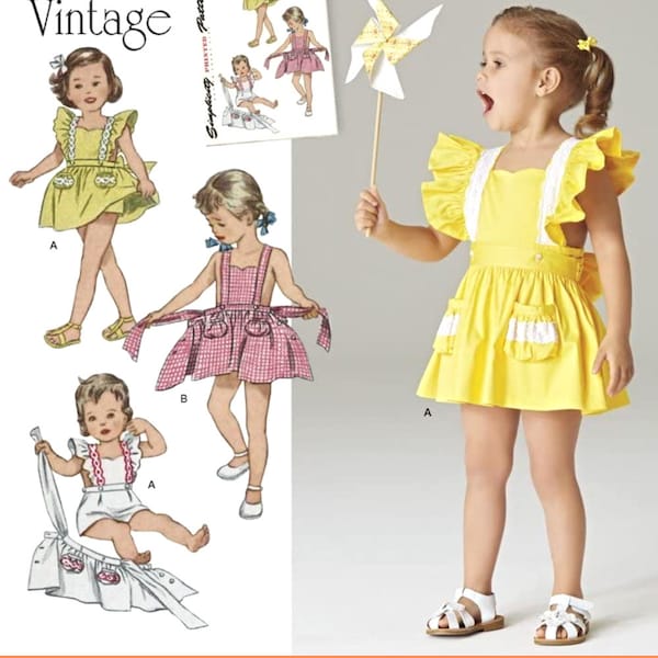 GIRLS SEWING PATTERN |Make Vintage Style Clothes | Little Kid Toddler Clothing | Pinafore Dress Skirt Romper | 40s Outfit For Children |8099