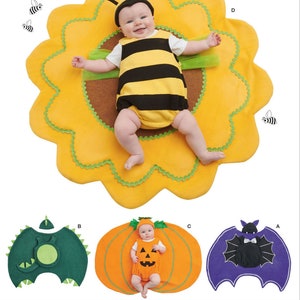 MODELLO DA CUCITO COSTUME / Cuci vestito di Halloween e cappello tappetino / Neonato maschietto Zucca Dinosauro Ape Pipistrello / Taglia Extra Small - L 9844