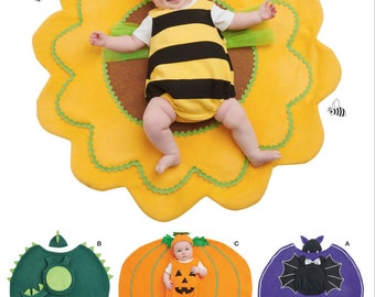 COSTUME SEWING PATTERN | Sew Halloween Outfit & Floor Mat Hat | Baby Infant Girls Boys Pumpkin Dinosaur Bee Bat | Size Extra Small - L 9844