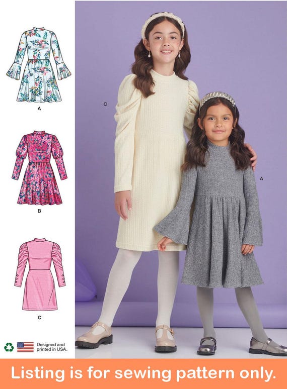 Simplicity Sewing Pattern 9862 (K5) Children's & Girls' Knit Dresses 7-8-10-12-14