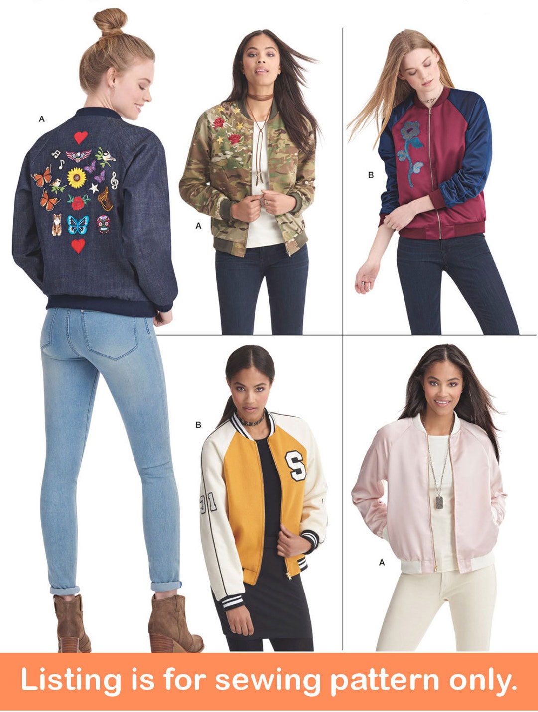 BOMBER JACKET Sewing PATTERN Sew Womens Clothes Clothing Letterman