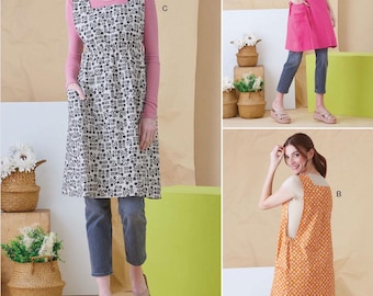 Patrón de costura de delantal / Coser bata completa para mujer / Arte de cocina, manualidades, pintura / Tallas 4, 6, 8, 10, 12, 14, 16, 18, 20, 22 / Bolsillos fáciles y sencillos / 9766