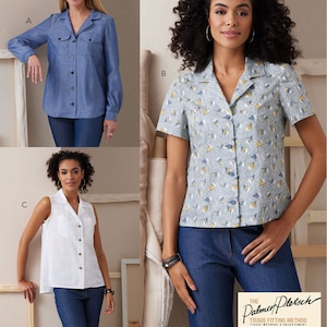 Puede incluir: Un patrón de costura para una camisa con cuello y tres opciones de manga: manga larga, manga corta y sin mangas. El patrón incluye instrucciones para el método de ajuste de tejido Palmer/Pletsch.