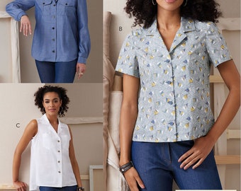 SHIRT SEWING PATTERN | Sew Womens Clothes Clothing | Button Down Shirt Blouse Long Short Sleeves | Size 8 10 12 14 16 18 20 22 24 Plus 6924