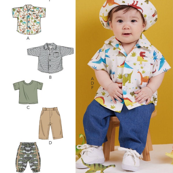 BABY SEWING PATTERN | Sew Boys Clothes Infant Clothing | Button-Down T-Shirt Sweatpants Jeans Pants | Size Newborn 3 6 9 12 18 Months | 6949