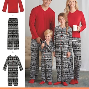 PAJAMAS SCHNITTMUSTER | Passenden Erwachsenen Kind | Mutter Tochter Vater Sohn Männer Frauen | One Piece PJs Weihnachten Größe 4 6 8 10 12 14 16 8269