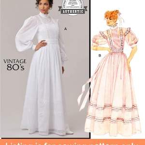 Peut inclure: Patron de couture vintage des années 80 avec deux modèles de robes. L'une est une robe blanche à manches longues et col montant. L'autre est une robe rose à manches courtes et col montant. Inclut des options de taille et des patrons de coupe.