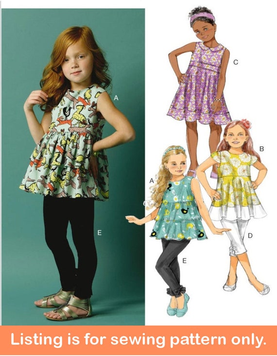 GIRLS SEWING PATTERN Make Girls Clothes Kids Clothing Tunic Top Shirt Dress  Leggings Child Size 2 3 4 5 6 7 8 Outfit Children 5877 