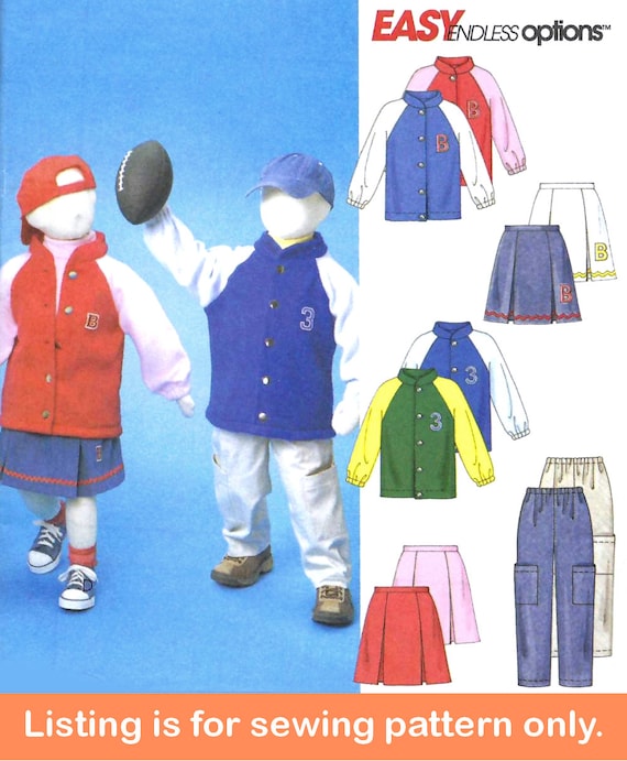 SPORTSWEAR SEWING PATTERN | Sew Boys Girls Clothes Clothing | Sports Jacket  Cargo pants Pleated Skirt | Child Size 6 7 8 | Fall Outfit 4583
