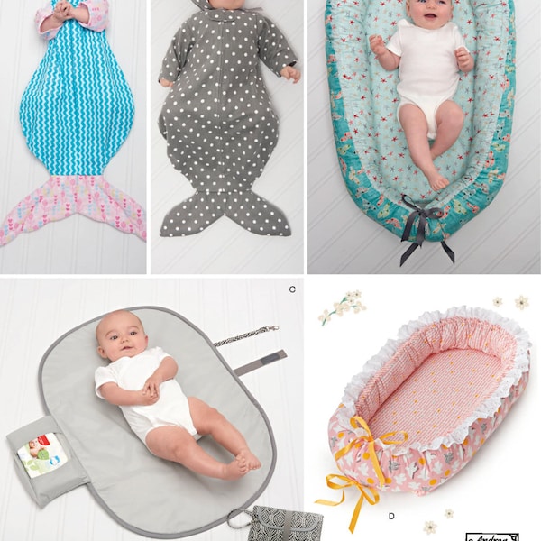 BY SEWING PATTERN | Sew Infant Newborn Accessories & Bunting | Changing Pad Clutch! Mermaid Shark Swaddling Sack Costume l Shower Gift 8568