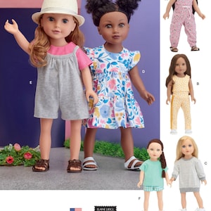 DOLL CLOTHES Sewing PATTERN | Sew Clothing for 18&quot; Inch Doll | Fits American Girl | Long Short Jumpsuit Sweatshirt T-Shirt Shorts | 11685