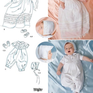 CHRISTENING SEWING PATTERN | Make Baby Boy Girl Clothes | Infant Clothing Gown Dress Romper Hat Bonnet |Size Preemie Newborn - L Babies 2457