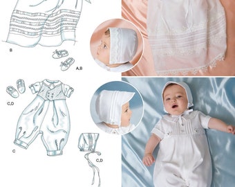 CHRISTENING SEWING PATTERN | Make Baby Boy Girl Clothes | Infant Clothing Gown Dress Romper Hat Bonnet |Size Preemie Newborn - L Babies 2457