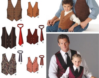 Father Son SEWING PATTERN | Sew Men Boys Matching Clothes Clothing | Party Formal Vest Neck-Tie Necktie | Size Small - Extra Large Easy 4762