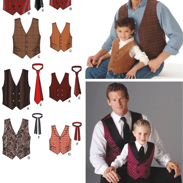 Father Son SEWING PATTERN | Sew Men Boys Matching Clothes Clothing | Party Formal Vest Neck-Tie Necktie | Size Small - Extra Large Easy 4762